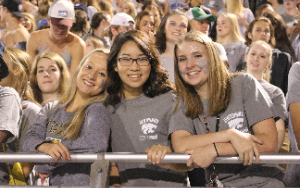  Three female Centennial students pose together wearing their gray section shirts